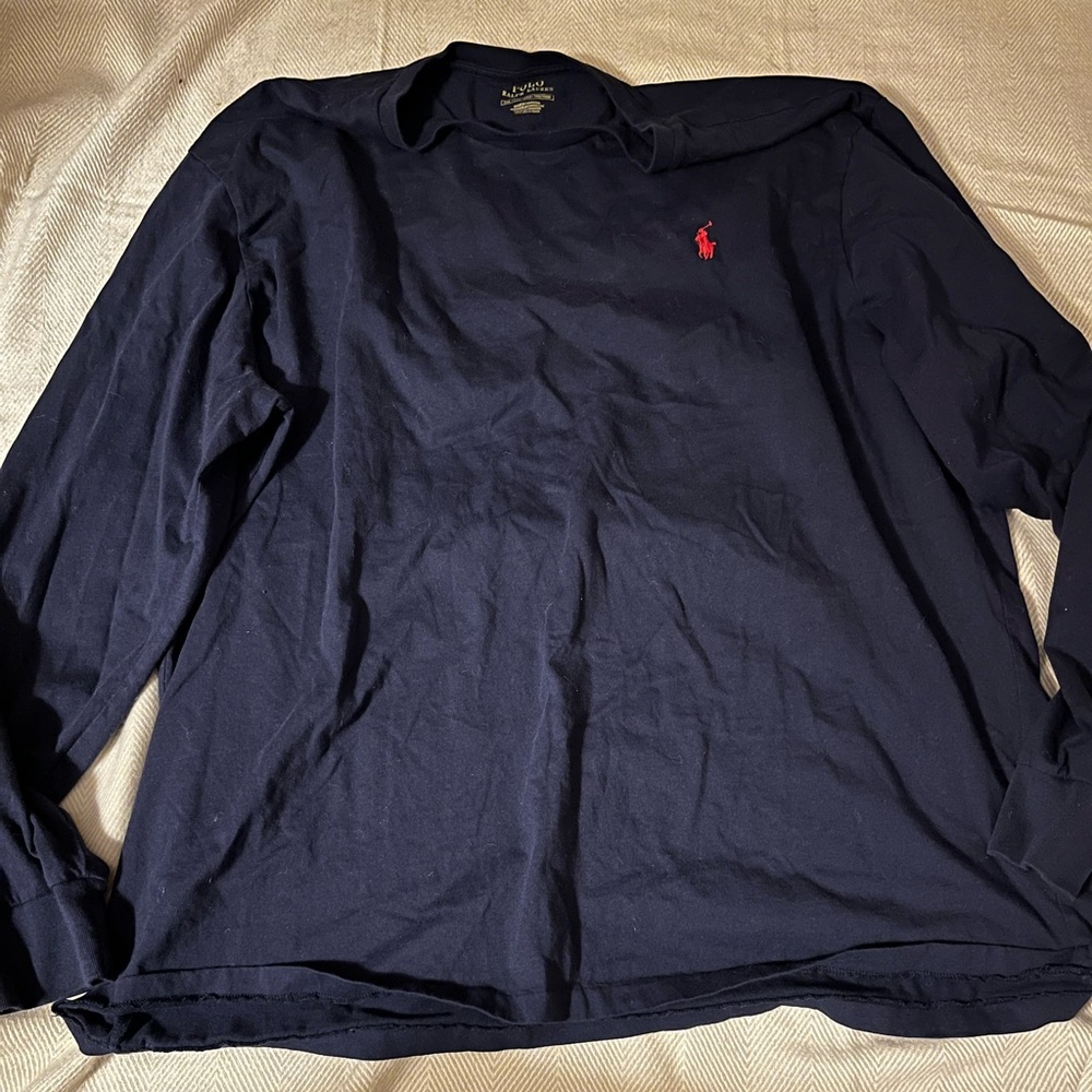 Polo Ralph Lauren men’s Navy Blue with red logo long sleeve T-shirt.  SZ XXL